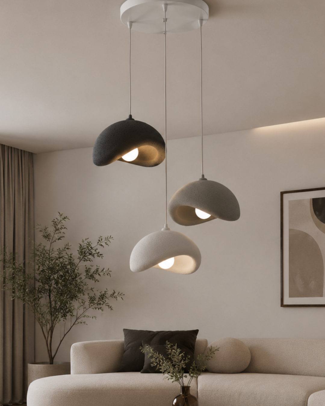 Modern Bohem Beton Görünümlü 3’lü Sarkıt Avize Salon Oturma Odası İçin Ampul Uyumlu Dekoratif Model Çok Renkli Kişiselleştirme Seçeneği