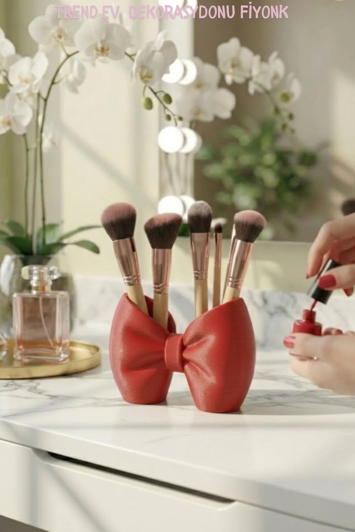 Makyaj Fırçalık Organizer Plastik Fiyonk Tasarım Dekoratif Çok Amaçlı Organizer