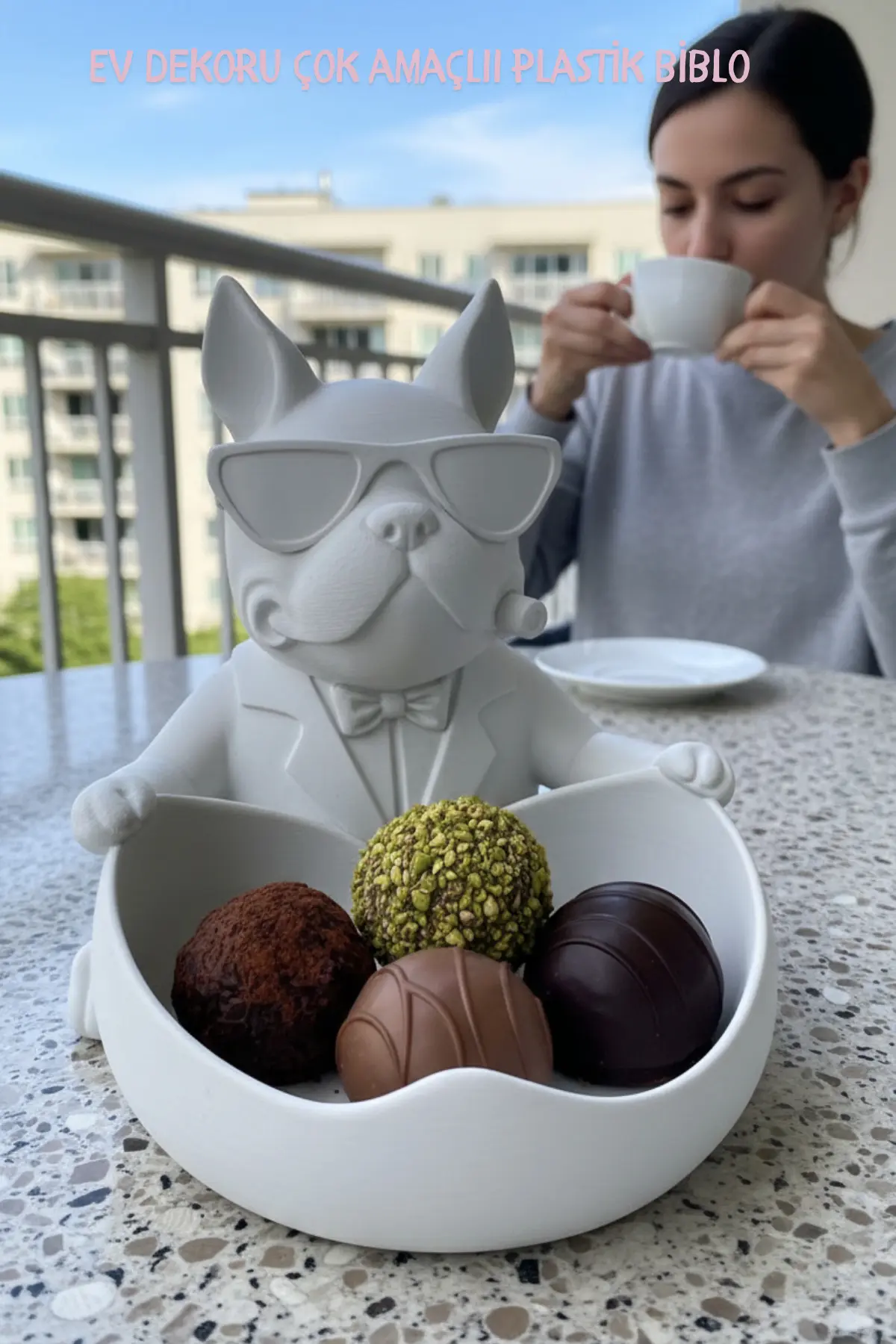 15 cm Bulldog Figürlü Masaüstü Organizer PLA Biyoplastik Çok Amaçlı Sunumluk Yerli Üretim